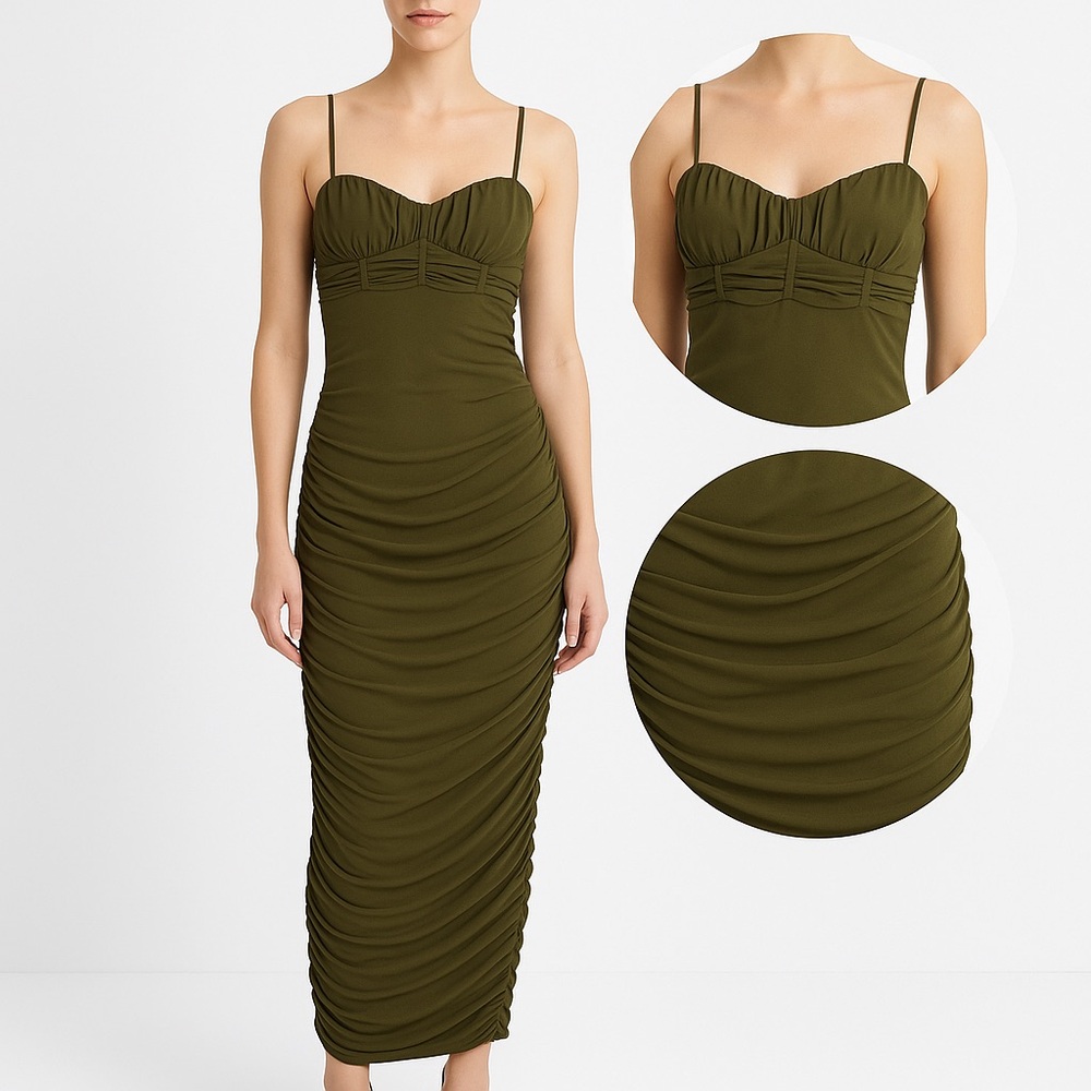 Hello Molly Midi‎ Bodycon dress Womens 8 Green Ruched Night Out Mermaid Party